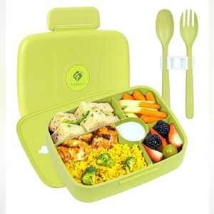 Kids/Teens Wheat Silicone Lunch Bento Box with utensils-Lime Green